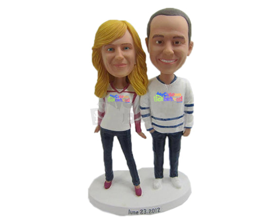 Sports Couple Wearing Full-Sleeve Jerseys and Classic Jeans Personalized Bobblehead Sports Couple Wearing Full-Sleeve Jerseys and Classic Jeans Personalized Bobblehead